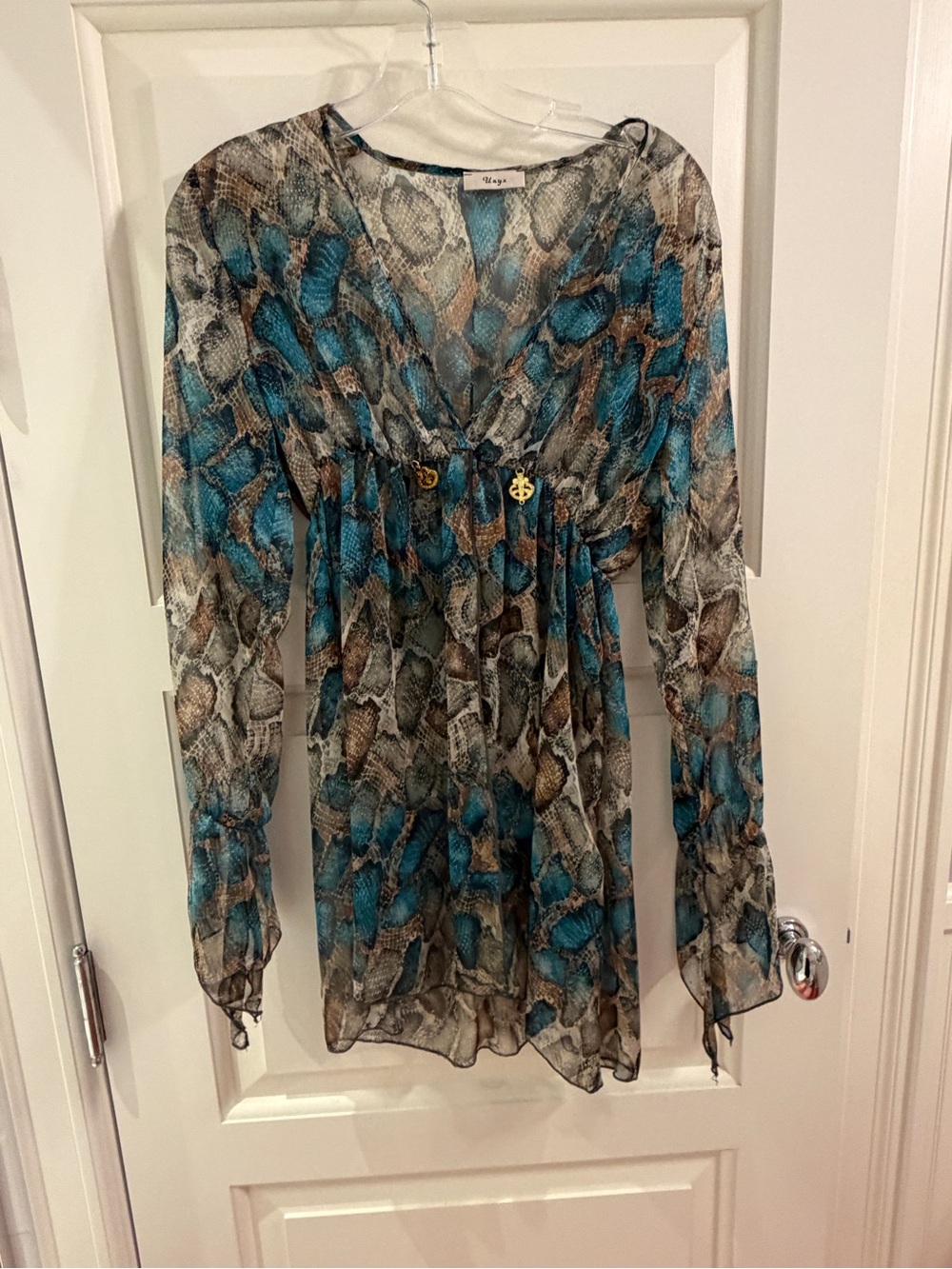 Unyx Teal and Brown Snake-Print Sheer Swim Coverup